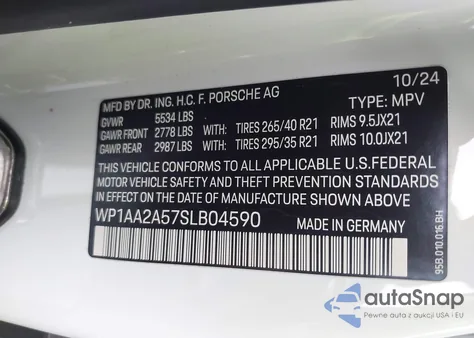 2025 Porsche Macan T z USA, uszkodzony, nr VIN WP1AA2A57SLB04590